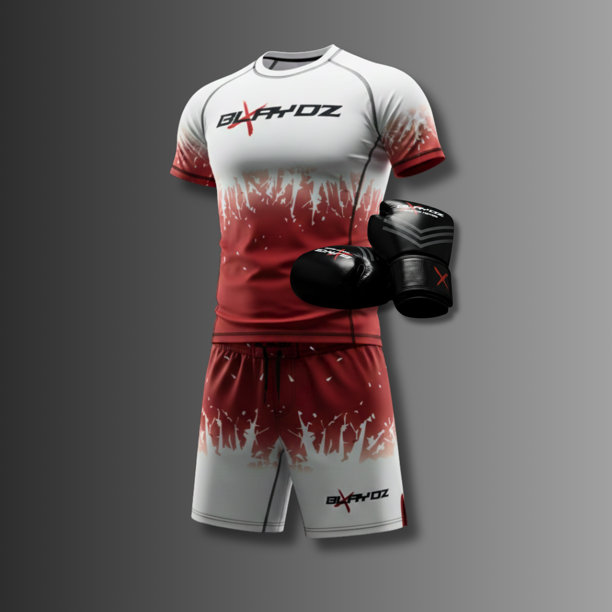 3er Set - Boxhandschuhe, Rashguard Shirt, Fightshort - Blaze Strike Collection