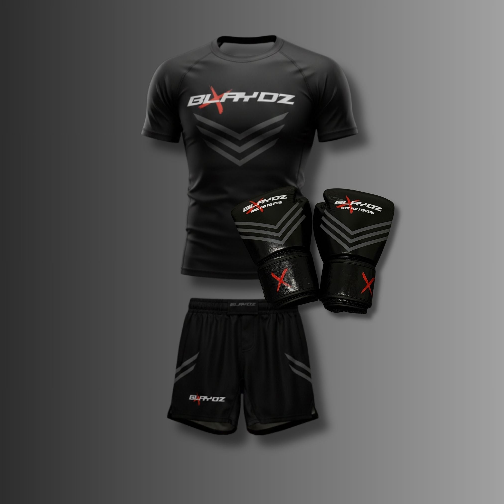 3er Set - Boxhandschuhe, Rashguard Shirt, Fightshort - Shadow Strike Collection